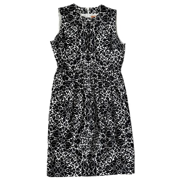 Tory Burch Monochrome Silk-Blend Shift Dress‎ Black/White Florals Size 6 - Picture 1 of 11